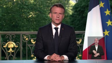 Le président de la République Emmanuel Macron prend la parole après les élections européennes, le 9 juin 2024.