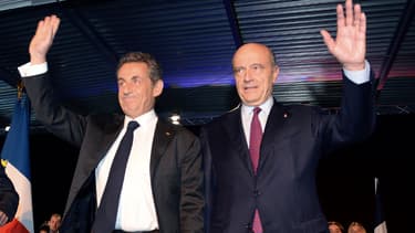 Nicolas Sarkozy et Alain Juppé lors du fameux meeting de Bordeaux, samedi 22 novembre