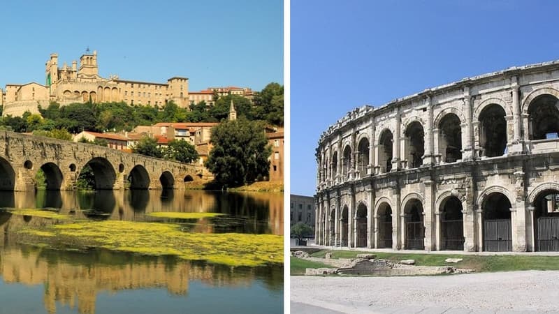 Béziers (à gauche) et Nîmes (à droite).