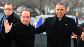 François Hollande accueilli lundi par Barack Obama sur la base aérienne de d'Andrews, à l'est de Washington.