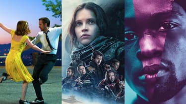 Affiches de La La Land, Rogue One et Moonlight.