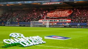 Le logo de la Ligue des champions à Roudourou, le 10 décembre 2024