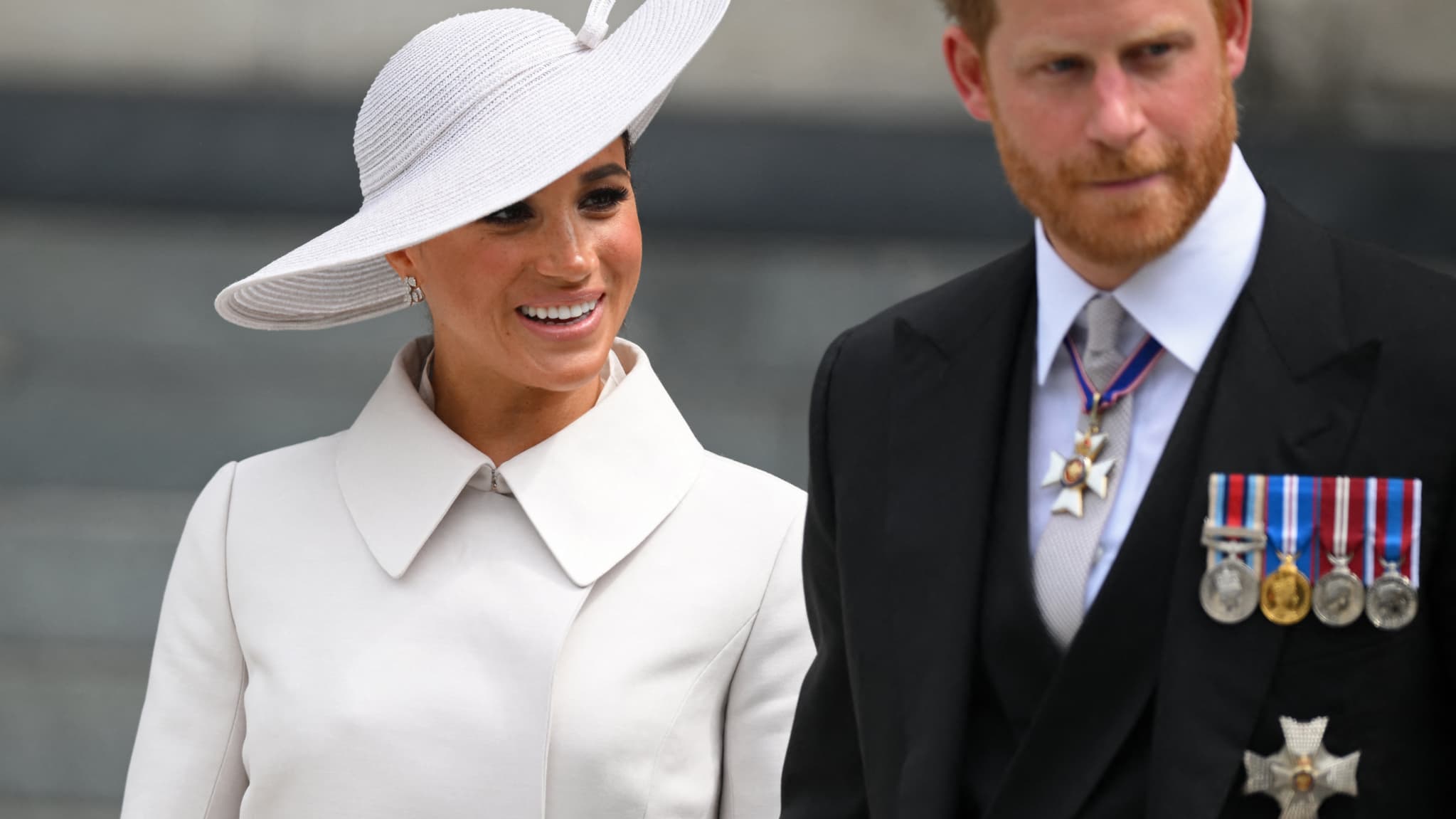 Meghan et Harry au sortir de la cathédrale Saint-Paul, le 3 juin 2022