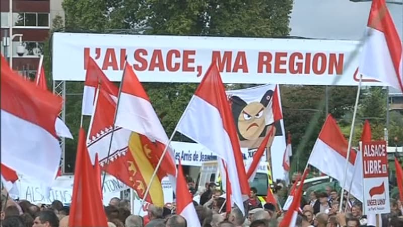 Manifestation à Strasbourg pour une Alsace sans Lorraine ni Champagne-Ardenne, samedi 11 octobre 2014.
