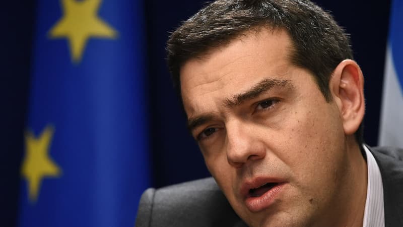 Le Premier ministre grec Alexis Tsipras en conférence de presse lors du sommet européen  Bruxelles