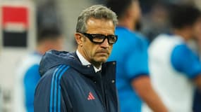 Fabien Galthié fait la moue en marge d'un match du XV de France, novembre 2024