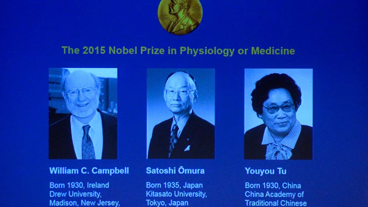 Les lauréats du Nobel de médecine 2015 sont l'Irlandais William Campbell, le Japonais Satoshi Omura et le Chinois Youyou Tu.