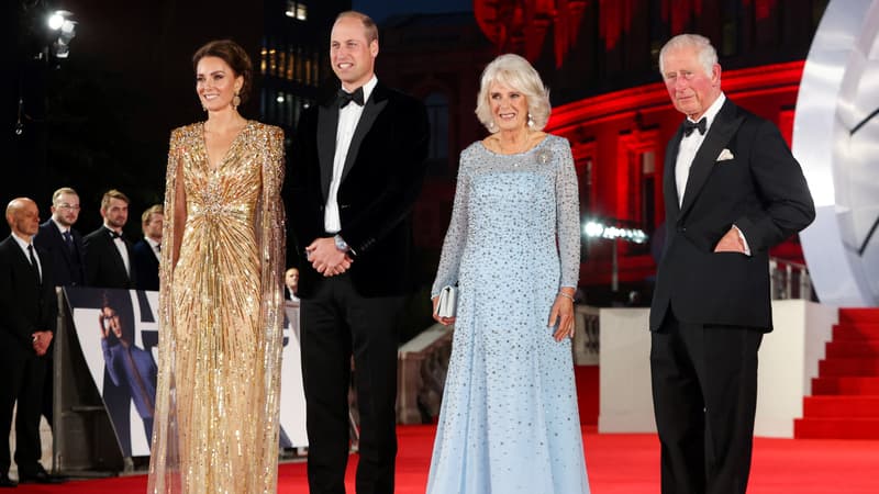 Kate, William, Camilla et Charles lors de la première mondiale du nouveau James Bond "No Time to Die" à Londres, le 28 septembre 2021