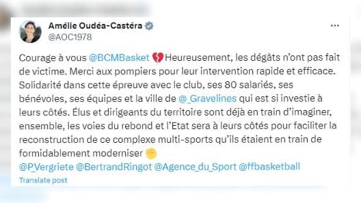 La ministre des Sports Amélie Oudéa-Castéra a réagi à l'incendie
