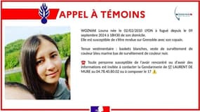 Louna Wozniak, née en 2010, a fugué de son domicile situé dans le Rhône ce lundi 9 septembre à 18h30. 