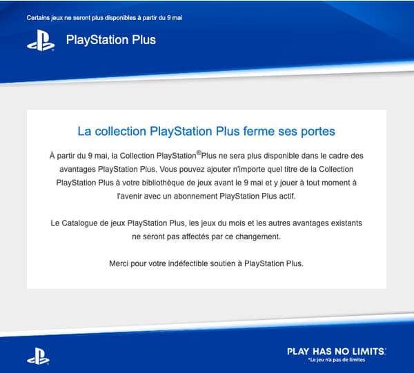 La Collection PlayStation Plus s'arrête en mai 2023.
