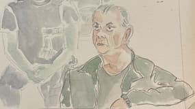 Croquis de Dominique Pelicot lors du procès des viols de Mazan, le 3 septembre 2024.