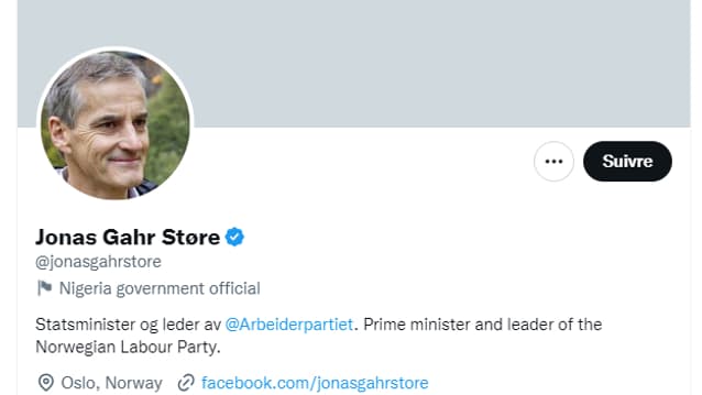 Le compte Twitter du Premier ministre norvégien