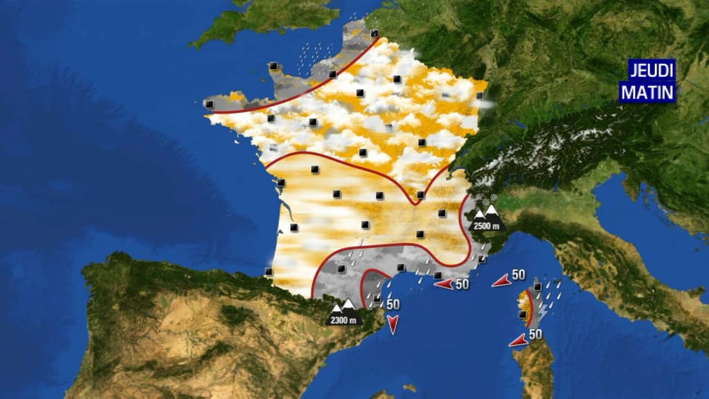 La carte météo de la France jeudi matin.