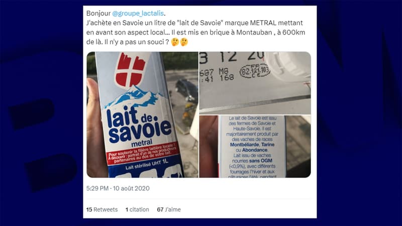 Un internaute s'interroge sur Twitter sur la chaîne de production du "lait de Savoie". 