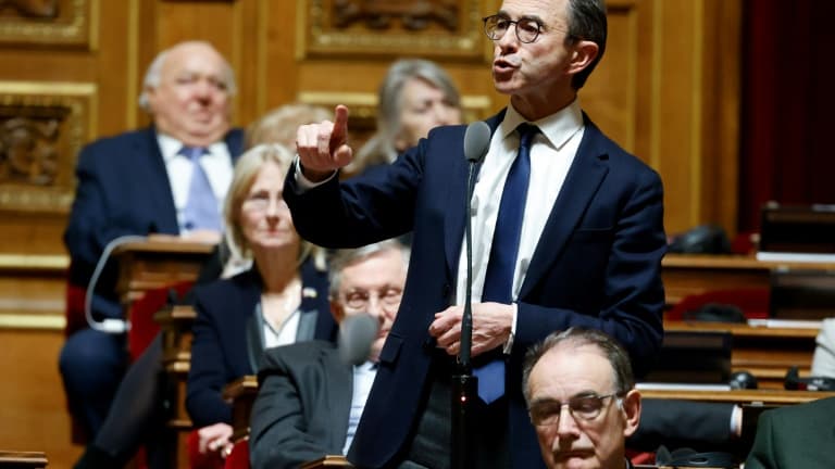 Le sénateur Bruno Retailleau s'exprime au Sénat à Paris le 1er février 2023
