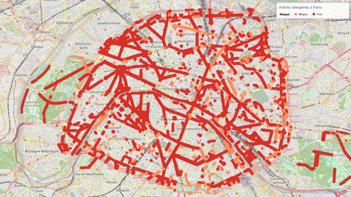 Carte des arbres allergènes à Paris