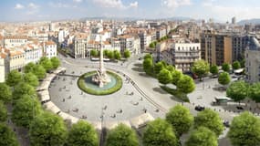 Le visuel de la future place Castellane réaménagée avec un banc de 102 mètres de long à Marseille (Bouches-du-Rhône).