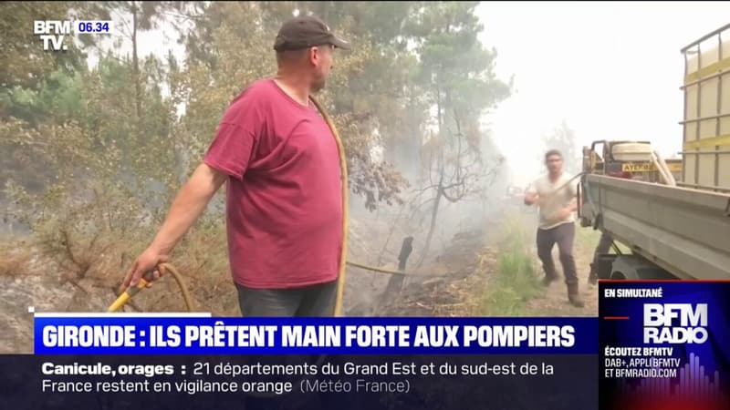 Incendies en Gironde: avec un simple tuyau d'arrosage ou des seaux d'eau, ces habitants prêtent main forte aux pompiers