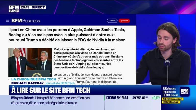 À lire sur le site Tech&Co : Il part en Chine avec les patrons d'Apple, Goldman Sachs, Tesla, Boeing ou Visa mais pas avec le plus puissant d'entre eux : pourquoi Trump a décidé de laisser le PDG de Nvidia à la maison, par Raphaël Raffray - 12/05