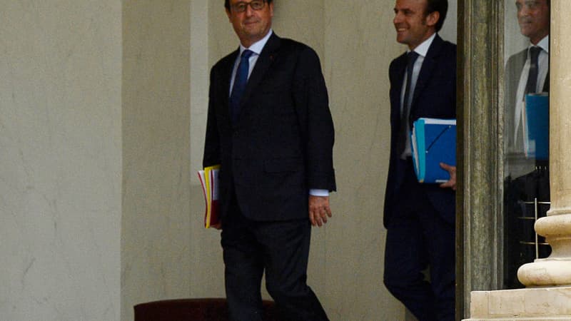 François Hollande, Emmanuel Macron et Manuel Valls à l'Elysée
