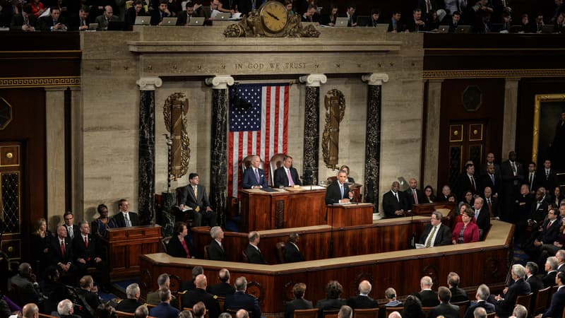 Barack Obama délivre son discours sur l'état de l'Union, le 20 janvier 2015, au Capitole. 