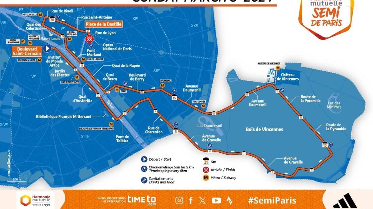 Le parcours du semi-marathon de Paris ce dimanche 3 février.