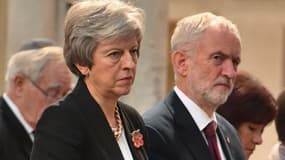La première ministre britannique Theresa May et le leader du parti travailliste Jeremy Corbyn le 6 novembre 2018