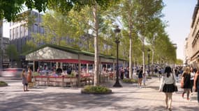 Les nouvelles terrasses des Champs-Élysées, installées à partir du printemps 2024 à Paris.
