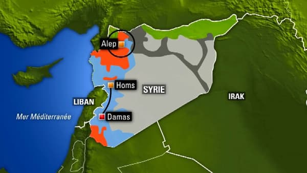 En gris, les parties du territoire syrien contrôlées par Daesh. En gris, les parties du territoire syrien contrôlées par Daesh.