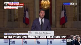 Législatives: Gabriel Attal appelle au "désistement" des candidats Ensemble en 3e position, lorsque le RN risque d'être élu