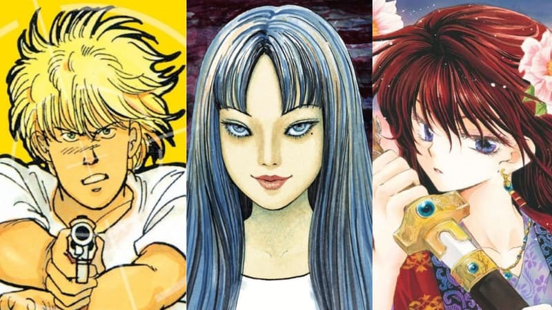 Détails des couvertures des shôjo "Banana Fish", "Tomie" et "Yona : Princesse de l'aube"