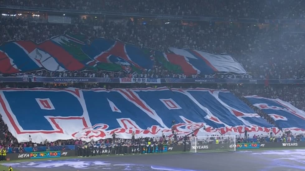 Le tifo des supporters du PSG lors de la finale de la Ligue des champions, 31 mai 2025