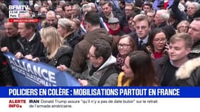 Manifestation des policiers: Sarah Knafo ("Reconquête"), Marion Maréchal ("Identités-Libertés"), Nicolas Dupont-Aignan ("Debout la France") et Thierry Mariani (RN) dans le cortège parisien