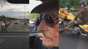 Johnny Hallyday escorté par des motards belges dimanche, sur la route de Bruxelles.