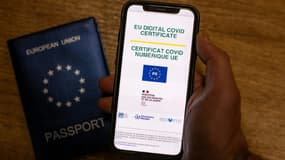 Le pass sanitaire européen sur un smartphone, le 29 juin 2021 à Paris