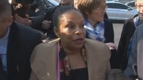 Christiane Taubira devant le tribunal de Bobigny jeudi matin.