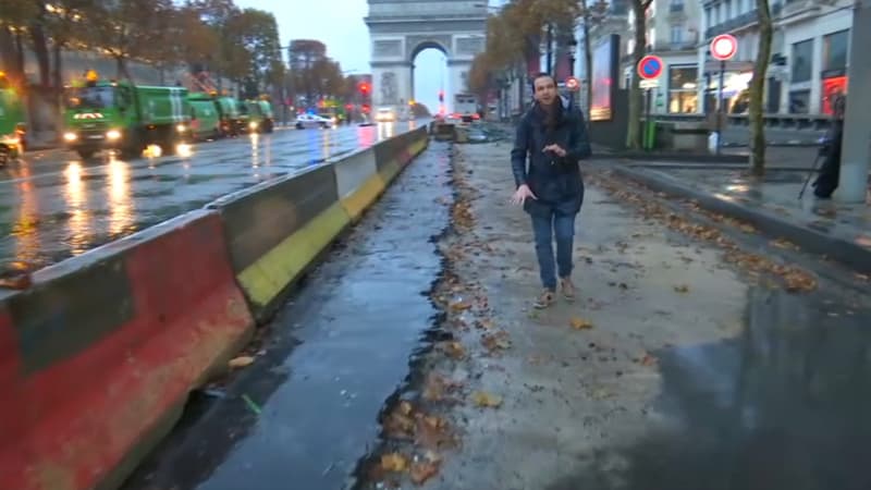 Les Champs-Elysées filmés sur BFMTV le dimanche 25 novembre au matin, au lendemain des violences en marge de la manifestation des gilets jaunes.
