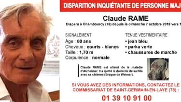 Claude, 81 ans, a disparu depuis dimanche 7 octobre