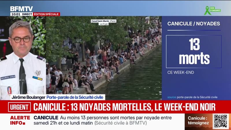 Le porte-parole de la sécurité civile fait état de "13 personnes décédées" par noyade durant le week-end