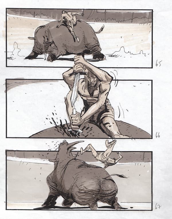 Storyboard d'une scène inédite de "Gladiator" de Ridley Scott, par Sylvain Despretz Storyboard d'une scène inédite de "Gladiator" de Ridley Scott, par Sylvain Despretz