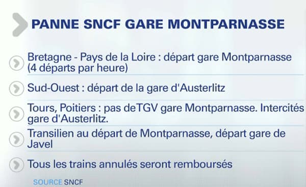 Le plan d'organisation des TGV, selon les informations livrées par la SNCF, vendredi 27 juillet en fin d'après-midi 