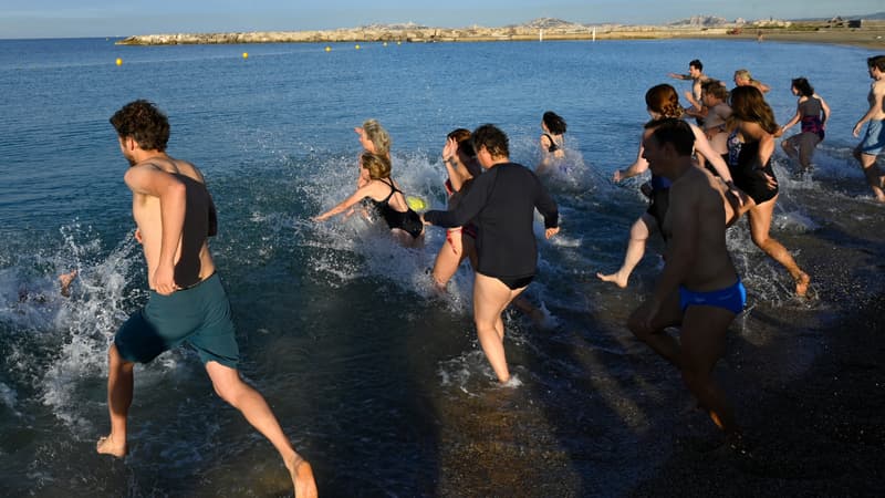 Une trentaine de personnes dont une championne de surf ont plongé dans la Méditerranée samedi matin à Marseille réclamant l'encadrement du chalutage de fond
