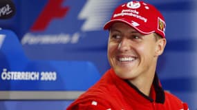 Le champion de Formule 1 Michael Schumacher lors d'un point presse en amont du Grand prix d'Autriche, le 15 mai 2003.