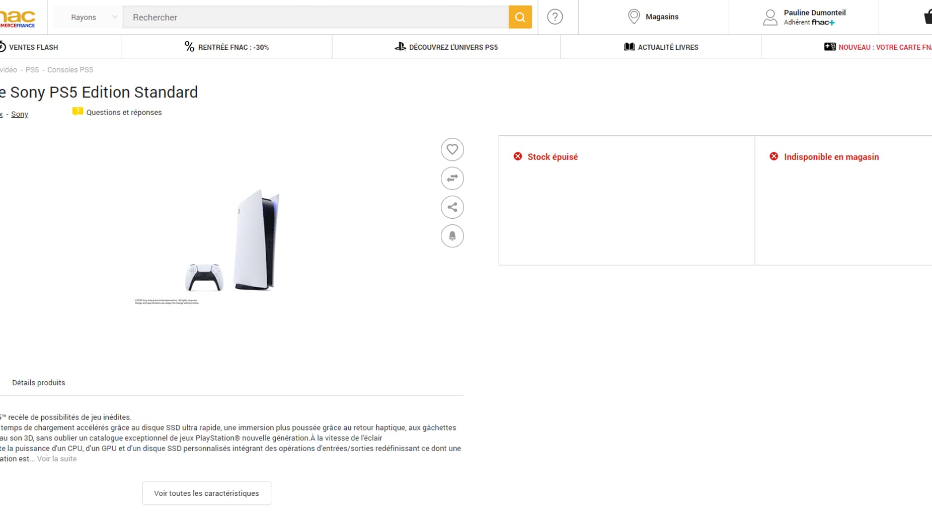 La PS5 introuvable sur le site de la Fnac La PS5 introuvable sur le site de la Fnac
