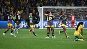 La joie des joueuses colombiennes après leur victoire historique face à la Jamaïque (1-0) en 8e de finale de la Coupe du monde, le 8 août 2023