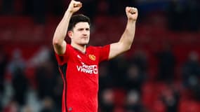 Harry Maguire célèbre la victoire de Manchester United contre Chelsea (2-1, Premier League), le 6 décembre 2023