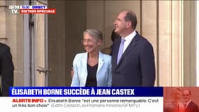 Élisabeth Borne arrive à Matignon et est accueillie par Jean Castex