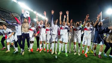 Les joueurs du PSG après leur victoire contre le Barça en Ligue des champions, le 16 avril 2024