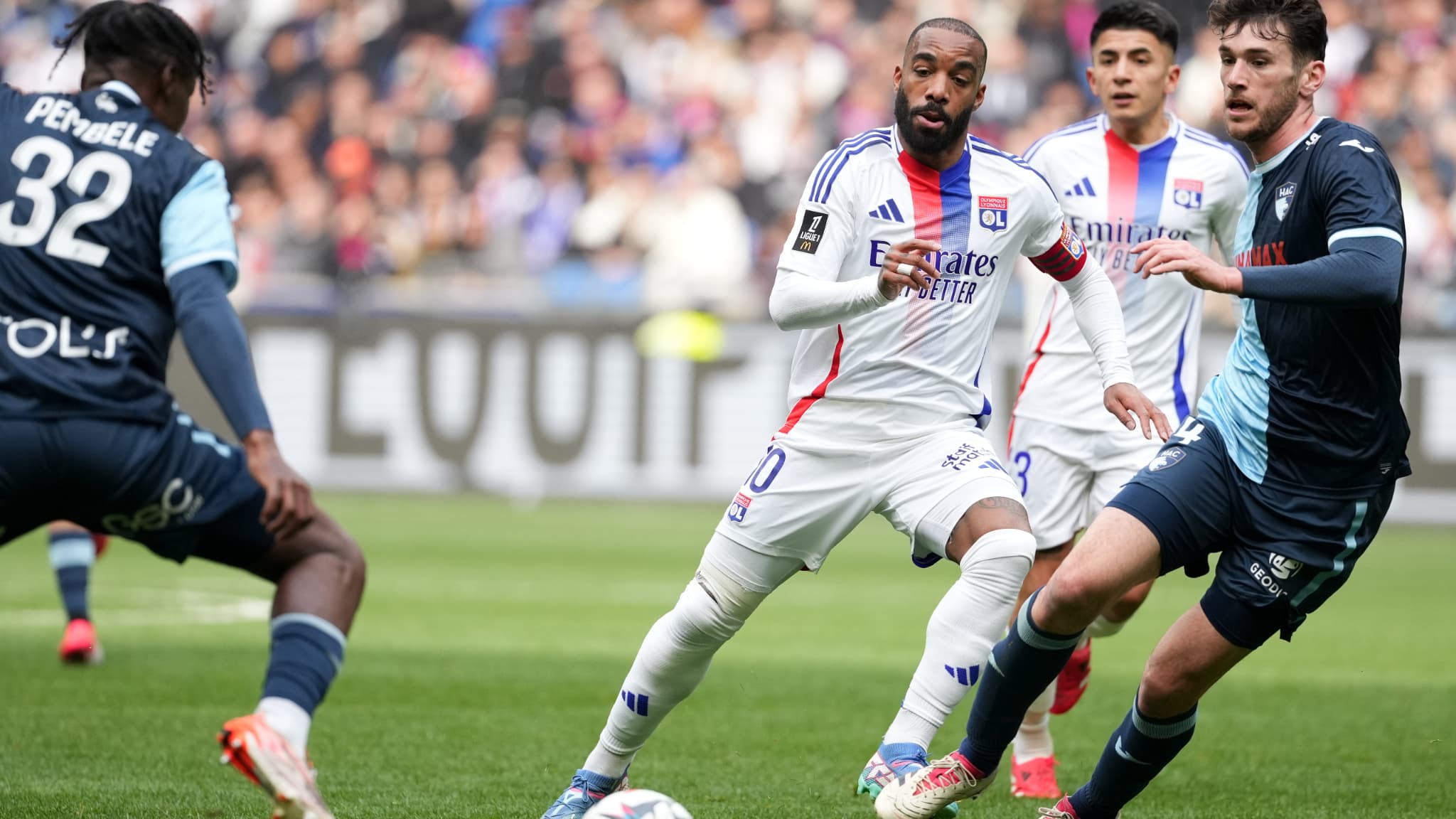 Alexandre Lacazette face au Havre en Ligue 1.
